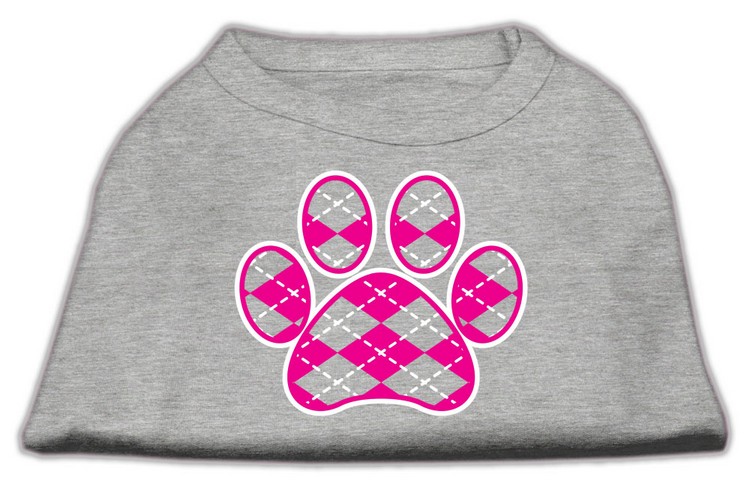 Argyle Paw Pink Screen Print Shirt Grey Sm